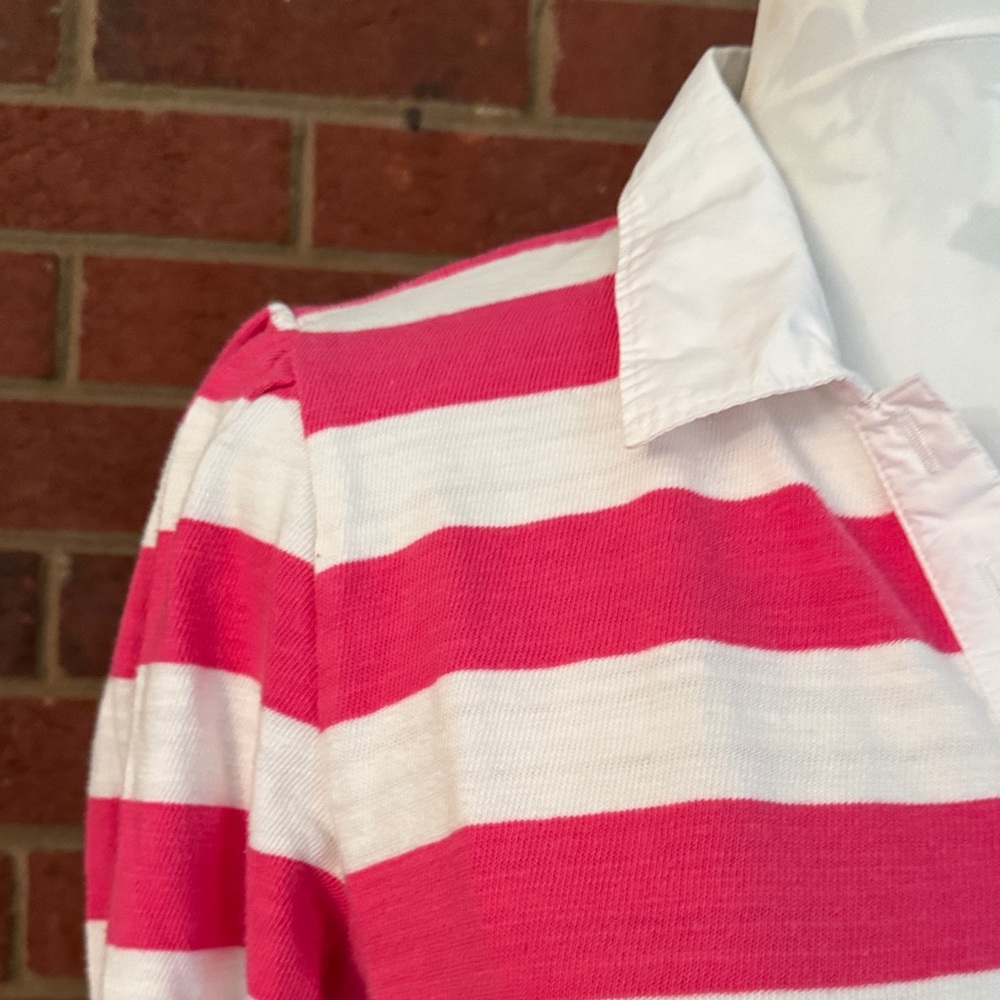LOFT Pink and White Rugby Striped Polo Style Shirt - Picture 4 of 9